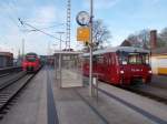 Einen Tag vor dem Lokführerstreik,am 20.April 2015,konnten sich in Bergen/Rügen noch der 442 848 und der LVT 772 345 treffen.Übrigens der LVT streikte nicht !