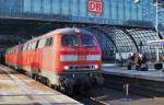 Hier 218 832-4 und 218 834-0, bei der Durchfahrt am 30.1.2012 durch Berlin Hbf. in Richtung Berlin Ostbahnhof.