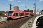 Hier 646 007-4 und 646 015-7 als RE18595  Usedom-Express  von Swinoujscie Centrum nach Berlin Zoologischer Garten, bei der Einfahrt am 6.7.2013 in Berlin Hbf.