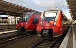 442 635-9 trifft am 11.3.2017 als RB24 (RB18366) von Eberswalde Hauptbahnhof nach Senftenberg in Berlin Lichtenberg auf 442 823-1 als RB24 (RB18365) von Berlin Lichtenberg nach Eberswalde