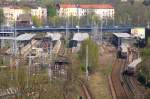 Der Bahnhof Berlin-Lichtenberg aus einer etwas anderen Perspektive:   Fotopunkt ist der Glockenturm der Erlserkirche, Aufnahme mit 300mm Brennweite.