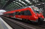 Hier 442 821-5 als RE7 (RE18716) von Bad Belzig nach Berlin Schönefeld Flughafen, dieser Triebzug stand am 18.5.2013 in Berlin Ostbahnhof.