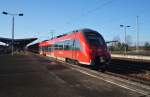 Hier 442 329-9 als RE7 (RE18713) von Wünsdorf-Waldstadt nach Dessau Hbf., bei der Ausfahrt am 6.2.2013 aus Berlin Schönefeld Flughafen.