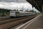 139 558-1 RailAdventure GmbH mit einem FLIRT 3 für PKP Intercity in Berlin-Schönefeld Flughafen und fuhr weiter in Richtung Grünauer Kreuz. 25.08.2015