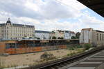 Bauarbeiten am Bahnhof Bitterfeld ermöglichten am 17.07.2023 diesen Blick vom Bahnsteig 1 aus.