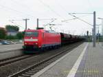 185 154 durchfhrt am 18.08.08 den Bahnhof Bitterfeld Richtung Berlin.