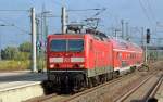 143 928 erreicht mit einer RB von Wittenberg nach Leipzig am 30.08.14 den Bahnhof Bitterfeld.