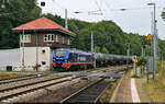 Mit dem Fahrrad von Kassel nach Halle (Saale) | Tag 5 Blankenheim–Zscherben  Strecken-km: 48,4    Trotz ihrer hohen Leistung schleppt sich 159 220-3 (Stadler Eurodual) mit Kesselwagen in den