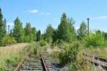 In Braunsbedra umweit des Bahnhofes gab es bis Ende der 90er Jahre die Mineralölwerke Lützkendorf. Heute zeugen nur noch die alten Wege sowie einzelne Gleisanlagen und einzelne Gebäuderuinen von der einstigen Raffinerie. 2 lange Abstellgleise liegen bis heute und könnten mit wenig Aufwand auch wieder genutz werden. Blick in Richtung Bahnhof.

Braunsbedra 14.08.2021