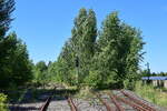 Blick auf stillgelegte Weichenverbindungen in Blick Richtung Raffinierie und das Signal R18 II. In Braunsbedra umweit des Bahnhofes gab es bis Ende der 90er Jahre die Mineralölwerke Lützkendorf. Heute zeugen nur noch die alten Wege sowie einzelne Gleisanlagen und einzelne Gebäuderuinen von der einstigen Raffinerie. 

Braunsbedra 14.08.2021