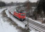 An einem Wintertag (22.2.2013) nach Bremen unterwegs mit einem leeren Gterzug ist 185-229-2.