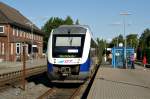 VT 105 der EVB steht am 29.05.2009  in Bremervrde als Zug nach Buxtehude zur Abfahrt bereit.