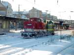 112 708 mit Schneeflug im Chemnitzer Hbf.