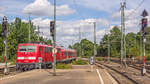 111 088 kam am 20.8.14 doppelt falsch beschriftet in Crailsheim an: Bei der Loknummer fehlte die EDV-Prüfziffer und das Ziel war nicht Nürnberg Hbf.