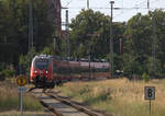 Ersatzzug für RE 5 , TW 442 348 nach Oranienburg , fährt in Demmin ein.09.08.2018 15:38 Uhr.