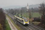 8442 701 als SWE 2 bei der Ausfahrt Denzlingen  (Elzach-Freiburg Hbf) in Denzlingen (05.02.23)