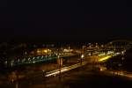 Blick auf den Dessau Hbf und sein sdliches Gleisvorfeld bei Nacht.