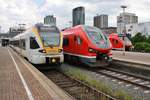 428 609-2 trifft am 27.05.2019 als RB59 (RB90379)  Hellweg-Bahn  nach Soest im Dortmunder Hauptbahnhof auf 632 608-5 als RB52 (RB10479)  Volmetal-Bahn  nach Lüdenscheid.