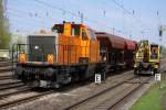 214 025 der BBL bei Gleisbauarbeiten (Weichenaustausch) im Bahnhof Dortmund-Scharnhorst