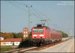 143 205 verlsst mit dem RE26202 Hoyerswerda - Leipzig Hbf den Baustellenbereich des Falkenberger oberen Bahnhofes, 28.09.08.