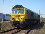 Die polnische Class66 66006 wartet am 19.05.2008 in Mukran auf die Rckleistung am Nachmittag Richtung Polen.