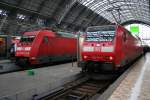 101 096-6 mit dem IC 2385 nach Karlsruhe und 146 117-7 mit einem RE30 nach Kassel Hbf am 24.05.13 in Frankfurt (Main) Hbf.