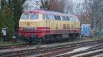 DB 218 105-5 am 27.02.2024 frh morgens auf einem Abstellgleis am Hauptbahnhof Freiburg im Breisgau.