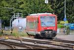 Tele-Blick auf 650 315 (Stadler Regio-Shuttle RS1) der DB ZugBus Regionalverkehr Alb-Bodensee GmbH (RAB) (DB Regio Baden-Württemberg), der im Bahnhof Friedrichshafen Stadt abgestellt ist.