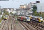 Blick von der Brcke ber den Gieener Hbf auf die Gleise nach Fulda und Nidda am 25.9.13.