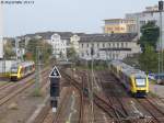 Blick von der Fugngerbrcke ber den Gieener Hbf auf die Gleise nach Fulda und Nidda am 25.9.13.