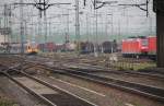 Blick von den Bahnsteigen des Bahnhofes Gießen in das Vorfeld am 25.4.14