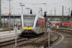 Einfahrt eines GTW der HLB (führend Steuerwagen 509 011) in den Bahnhof Gießen am 25.4.14