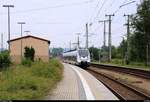 9442 614 (Bombardier Talent 2) von Abellio Rail Mitteldeutschland als RB 74658 (RB24) nach Jena-Göschwitz wird im Bahnhof Großheringen abweichend auf Gleis 4 bereitgestellt.