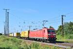 185 175 kommt mit ziemlich ramponiertem Lack und dem DHL Päckchen Express nach Großbeeren durch Großkorbetha gefahren.