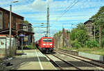 Kesselzug mit 185 311-8 DB durchfährt den Bahnhof Güterglück auf der Bahnstrecke Biederitz–Trebnitz (KBS 254) Richtung Trebnitz.