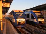 Züge des Harz Elbe Express nach Halle (Saale) und Magdeburg HBF am 22.04.2015 im Bahnhof von Halberstadt