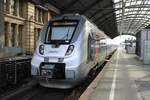 9442 810 (Bombardier Talent 2) von Abellio Rail Mitteldeutschland steht als RB 74618 (RB20) nach Eisenach in Halle(Saale)Hbf auf Gleis 6 bereit.