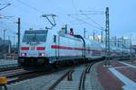 Nachschuss auf 146 575-6 DB als IC 2034 (Linie 56) von Leipzig Hbf nach Norddeich, der Halle(Saale)Hbf auf Gleis 12 verlässt.