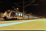 9442 814  Die Wartburg  (Bombardier Talent 2) von Abellio Rail Mitteldeutschland als RB 74637 (RB20) von Eisenach steht in ihrem Endbahnhof Halle(Saale)Hbf auf Gleis 10.