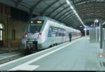 1442 168 (Bombardier Talent 2) der S-Bahn Mitteldeutschland (MDSB II | DB Regio Südost) als S 37931 (S9) nach Delitzsch unt Bf steht in ihrem Startbahnhof Halle(Saale)Hbf auf Gleis 8.