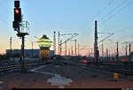 Blick während der Blauen Stunde auf die nördliche Ausfahrt der Ostseite von Halle(Saale)Hbf mit dem markanten Wasserturm. Die Lampen am rechten Bildrand deuten auf die mittlerweile vor etwa einem Jahr eröffnete Zugbildungsanlage (ZBA) Halle (Saale) hin.
Aufgenommen am Ende des Bahnsteigs 8/9.
[18.5.2019 | 21:30 Uhr]