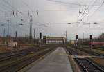 Das Stellwerk Hp 5 und das Gleisvorfeld in Halle (S) Hbf; 12.04.2012