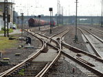 Eine Weichenstraße am 09.09.16 in Hanau Hbf vom Bahnsteig aus fotografiert