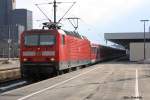 143 162 verlsst mit einem Sonderzug nach Dortmund den HBF von Hannover am 20.2.2010.