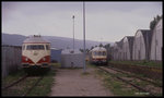 Vor 27 Jahren gab es sie noch: In ihrer Heimatdienststelle Heidelberg warten am 16.8.1989 zwei US Triebwagen auf ihre nächsten und wohl bald letzten Einsätze auf DB Gleisen. 