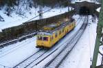 Der Triebwagen 704 004-1 war am 17.02.2010 im Tunnel zwischen Heigenbrcken und Laufach im Einsatz.