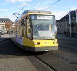 Schnapszahl-Tw 222 am 30.11.2011 als Tram 2 vom Tivoli ber Hbf nach Wolfartsweier.