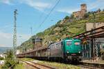 140 850-9  BayernBahn  mit Henkelzug in Kaub, am 16.06.2021.