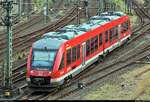 648 839  Lensahn  (Alstom Coradia LINT 41) von DB Regio Schleswig-Holstein (DB Regio Nord) rangiert mit dem Zugzielanzeiger  Moin moin!  in der Abstellgruppe von Kiel Hbf.