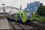 Nachschuss auf 445 028-4 (Bombardier Twindexx Vario) von DB Regio Schleswig-Holstein (DB Regio Nord) mit dem Zugzielanzeiger  Nicht einsteigen , der Kiel Hbf Richtung Abstellgruppe verlässt.